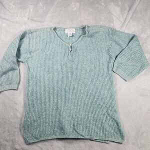 Casual Corner Silk Size M Green Knit Sweater Womens Coastal Grandma Quiet Luxury